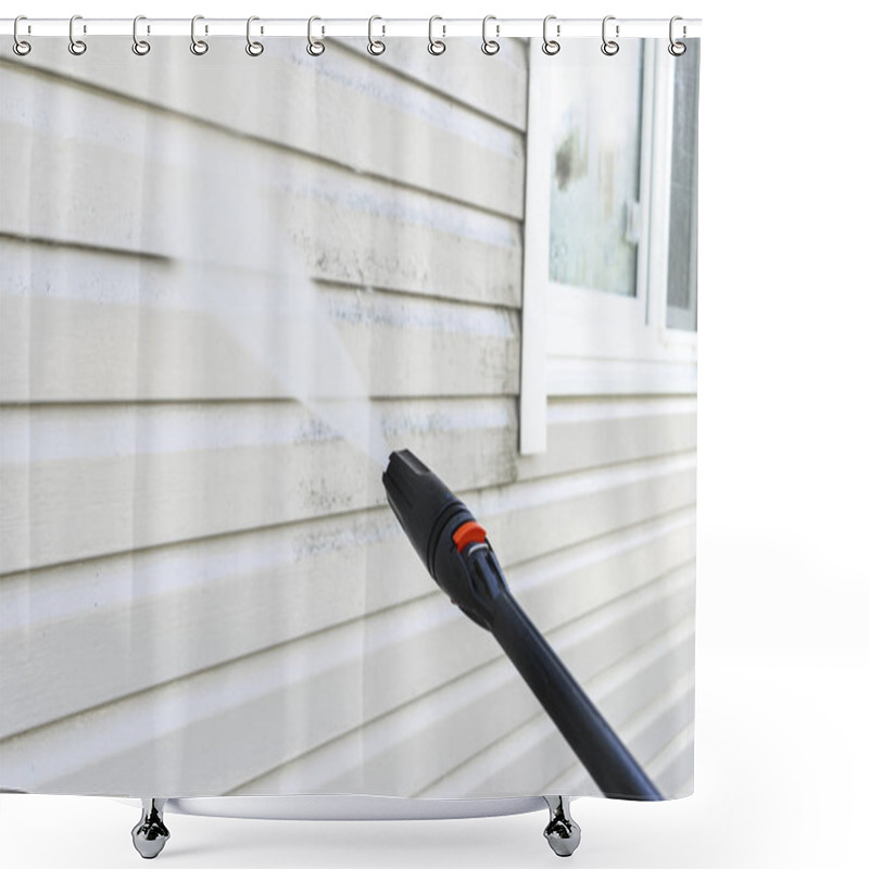 Personality  Cleaning Service Washing Building Facade With Pressure Water. Cleaning Dirty Wall With High Pressure Water Jet. Power Washing The Wall. Cleaning The Facade Of The House. Before And After Washing Shower Curtains