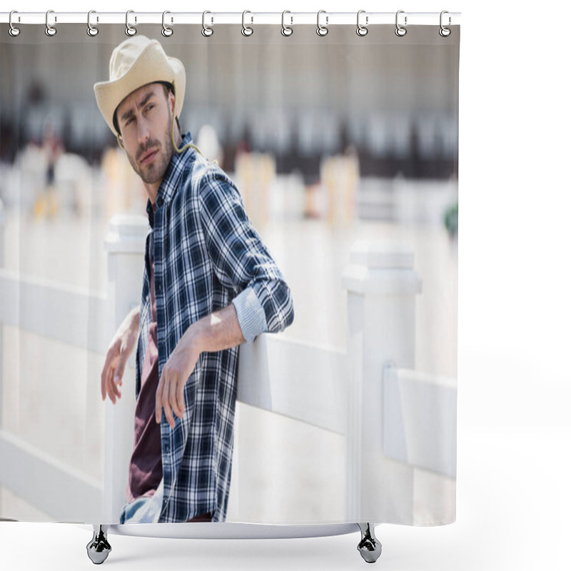 Personality  Handsome Man In Cowboy Hat  Shower Curtains