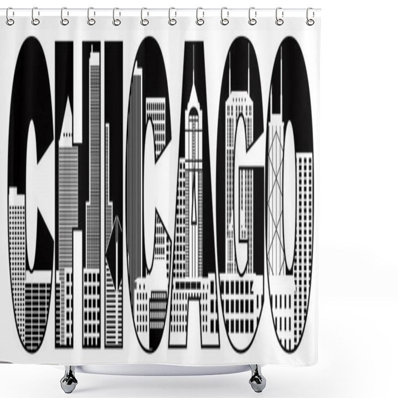 Personality  Chicago City Skyline Black And White Text Illustration Shower Curtains