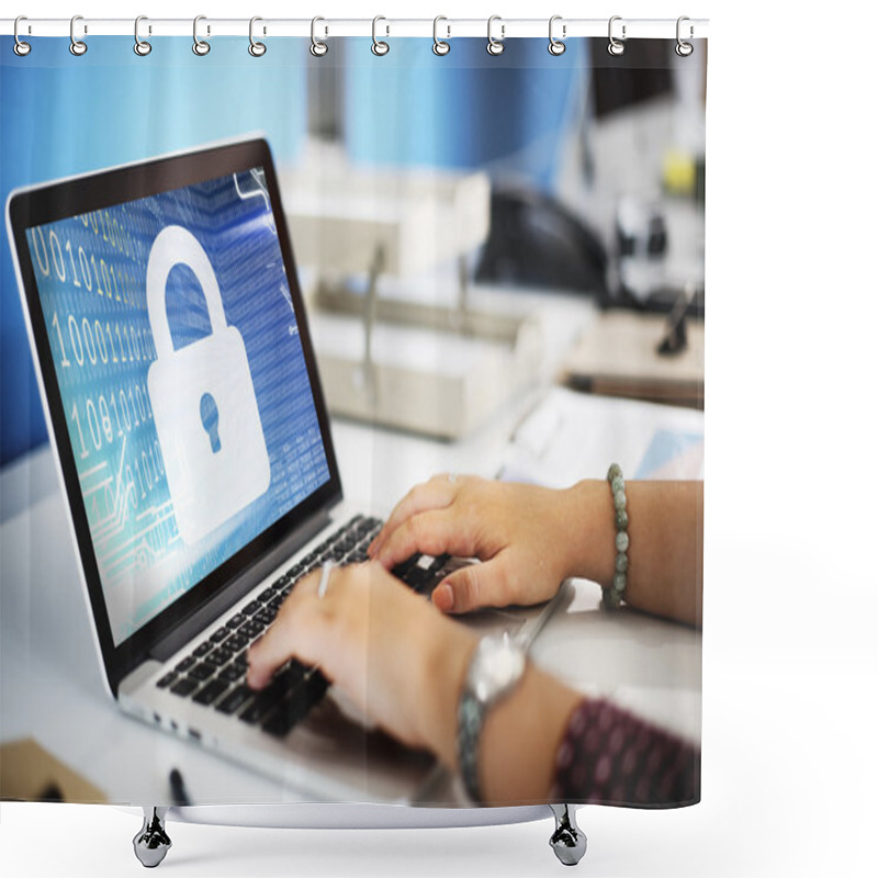 Personality  Laptop With Lock On Screen Shower Curtains