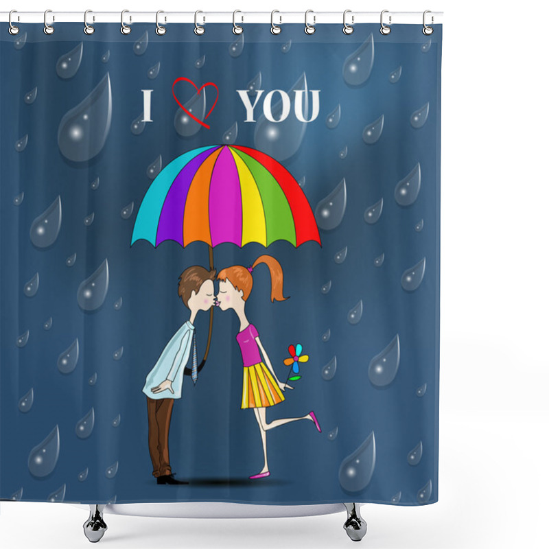 Personality  Boy And A Girl Under Umbrella. Shower Curtains