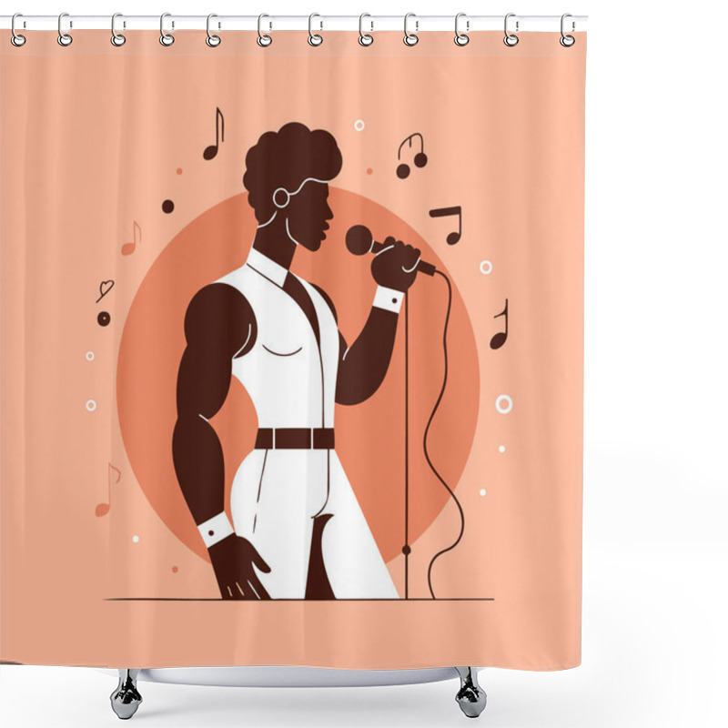 Personality  Retro Style Black Singer Performance Illustration Simple Minimalist Art Design Shower Curtains