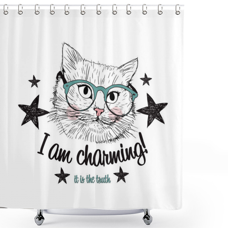 Personality  Cute Cat In Glasses Shower Curtains