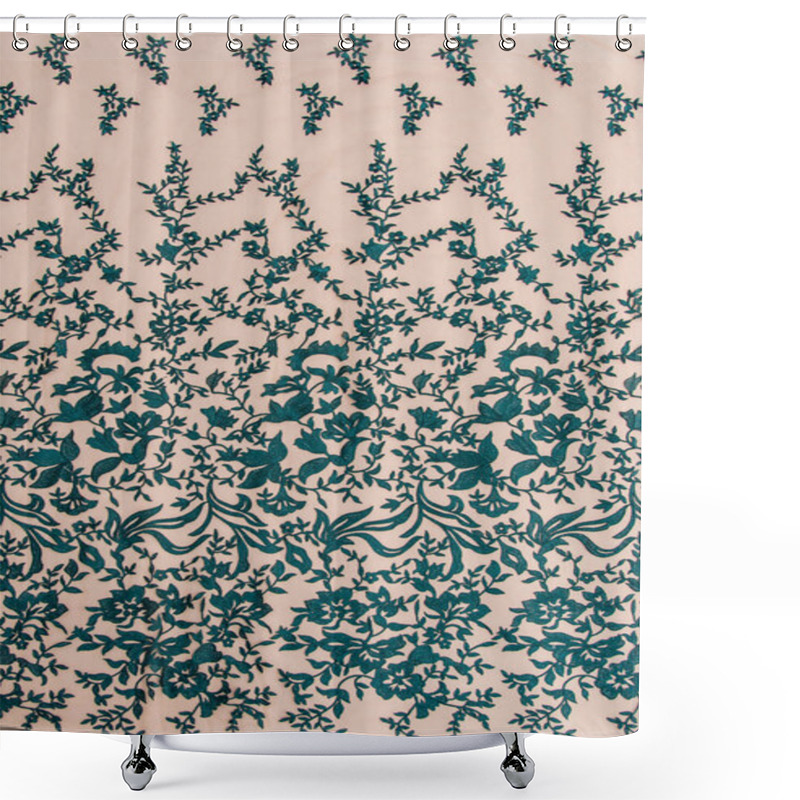 Personality  Texture Lace Fabric. Lace On White Background Studio. Thin Fabric Made Of Yarn Or Thread. A Background Image Of Ivory-colored Lace Cloth. Green Lace On Beige Background. Shower Curtains