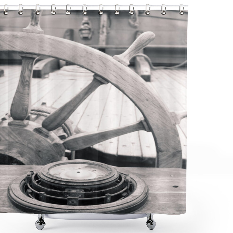 Personality  Steering Wheel Of An Ancient Sailing Vessel Shower Curtains