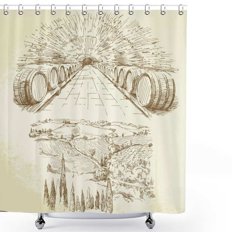 Personality  Vineyard - Hand Drawn Set Shower Curtains