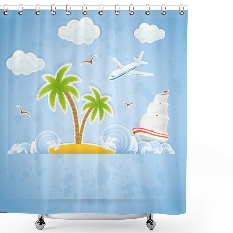 Personality  Island On Blue Background Shower Curtains