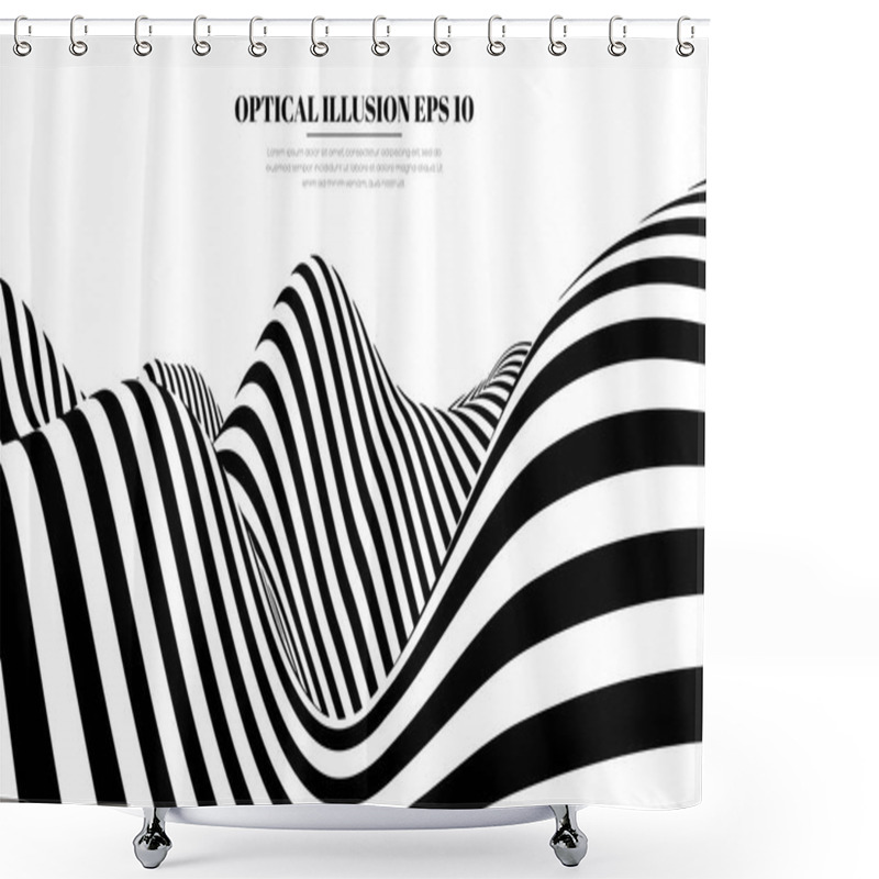 Personality  Optical Illusion Lines Background. Abstract 3d Black And White Illusions. Conceptual Design Of Optical Illusion Vector. EPS 10 Vector Illustration Shower Curtains