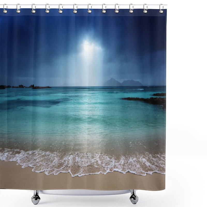 Personality  Dark Sky On The Beach Of La Digue Island, Seychelles Shower Curtains