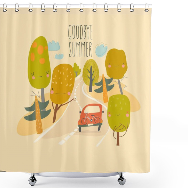 Personality  Car Is Driving On The Road Through Summer Forest Shower Curtains