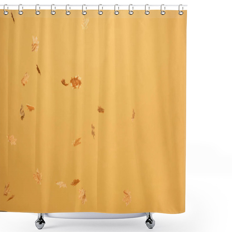 Personality  Golden Maple Leaves Falling Down Isolated On Yellow Shower Curtains