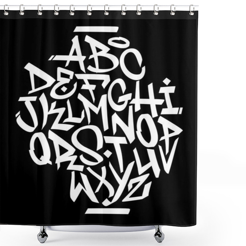 Personality  Hand Written Graffiti Font Alphabet. Vector Shower Curtains