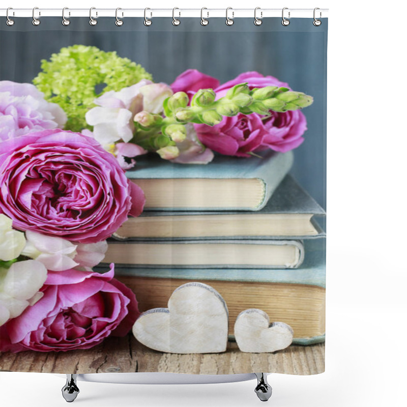 Personality  Old Books And Bouquet Of Flowers Shower Curtains