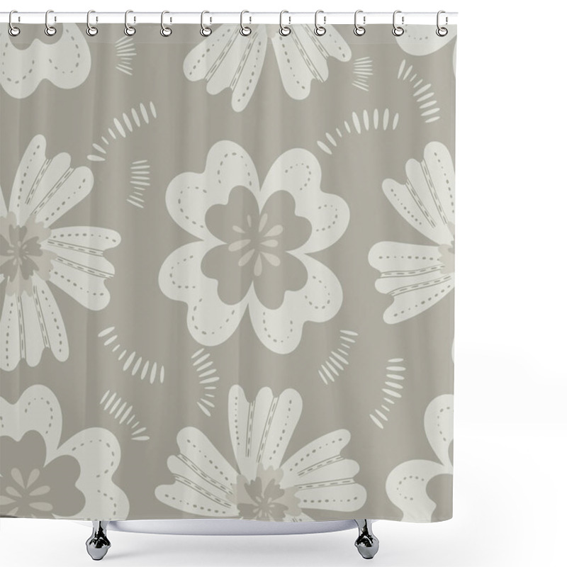 Personality  Wildflower Seamless Vector Pattern Background. Neutral Ecru Beige Stylized Meadow Flowers Backdrop. Modern Folk Art Stitch Effect Style Hand Drawn Botanical Design.Garden Flower Cottagecore Aesthetic Shower Curtains