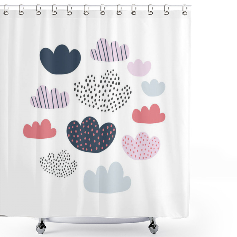 Personality  Kids Hand Drawn Circle Illustration With Clouds Shower Curtains