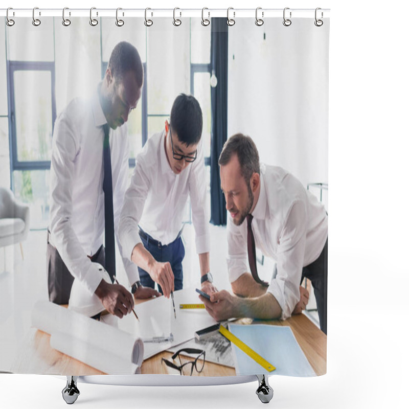 Personality  Team Of Architects Working In Office Shower Curtains