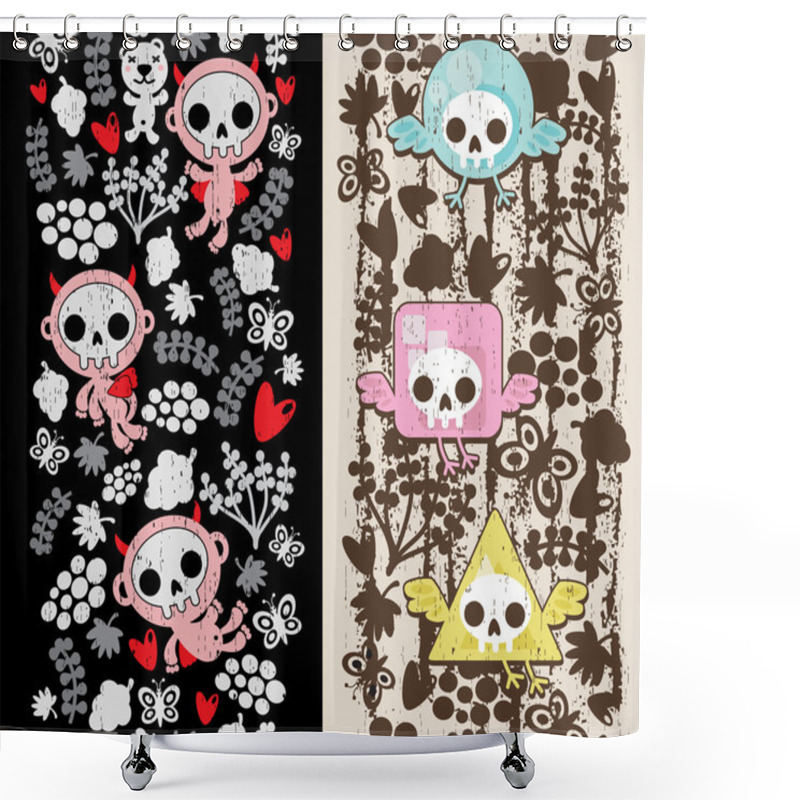 Personality  Two Vertical Crazy Textures With Birds And Babies. Shower Curtains