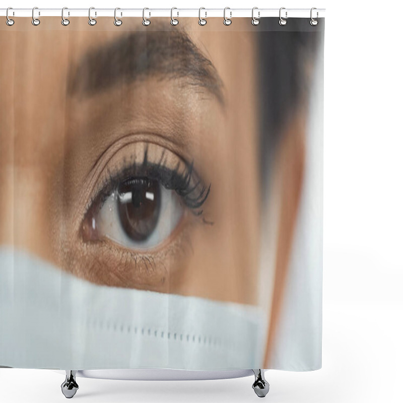 Personality  Close Up Of African American Woman In Medical Mask Shower Curtains