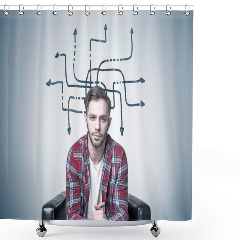 Personality  Bearded Man In Armchair, Arrow Maze Shower Curtains