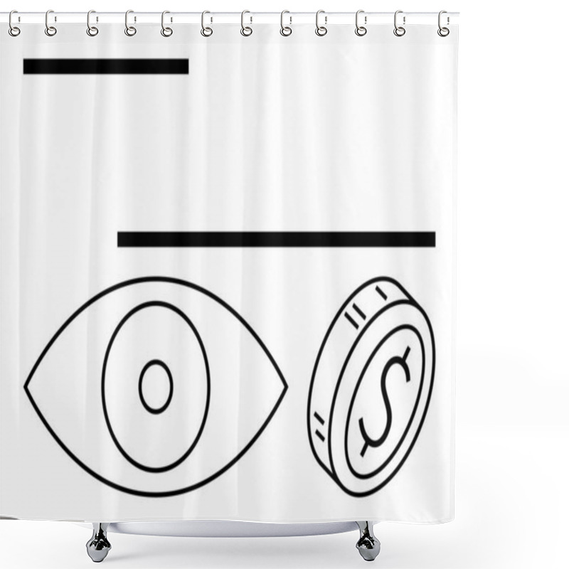 Personality  Open Eye And Coin With Dollar Sign Linked By Bold Lines. Ideal For Finance, Investment, Vision, Strategy, Awareness, Design, Innovation. Abstract Line Flat Metaphor Shower Curtains