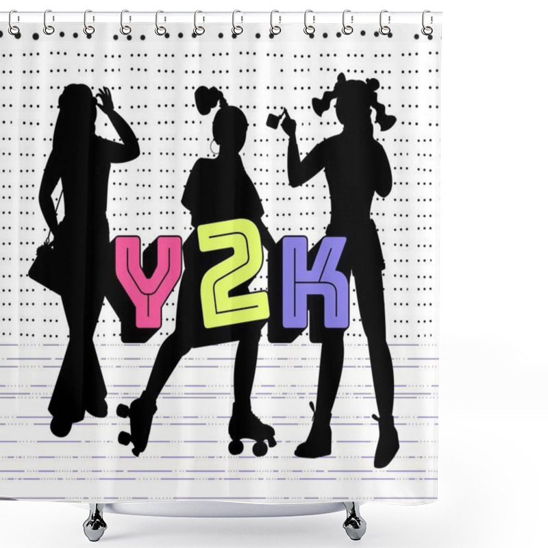 Personality  Trending Y2K Landscape Poster. Late 90s Early 2000s. Trendy, Free, Bubbly, Fun Aesthetic. Nostalgia Concept With Silhouettes And Patterns. Editable Vector Illustration. Shower Curtains