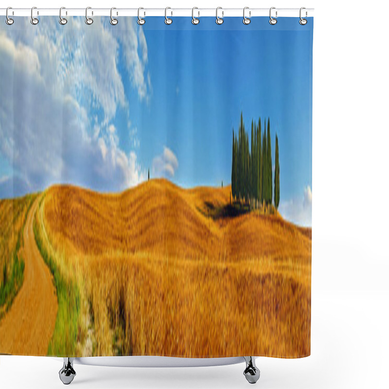 Personality  Cypress Trees On Flowered Field. Val D'Orcia, Tuscany, Italy Shower Curtains