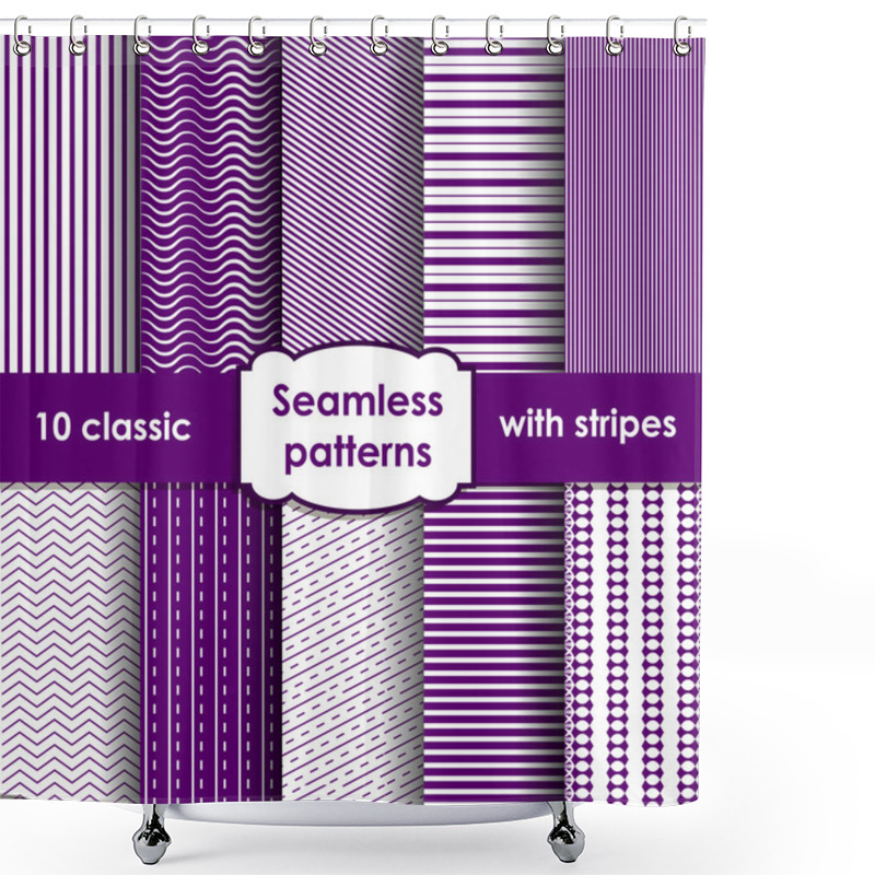 Personality  Set Of Classic Violet Seamless Striped Patterns Shower Curtains