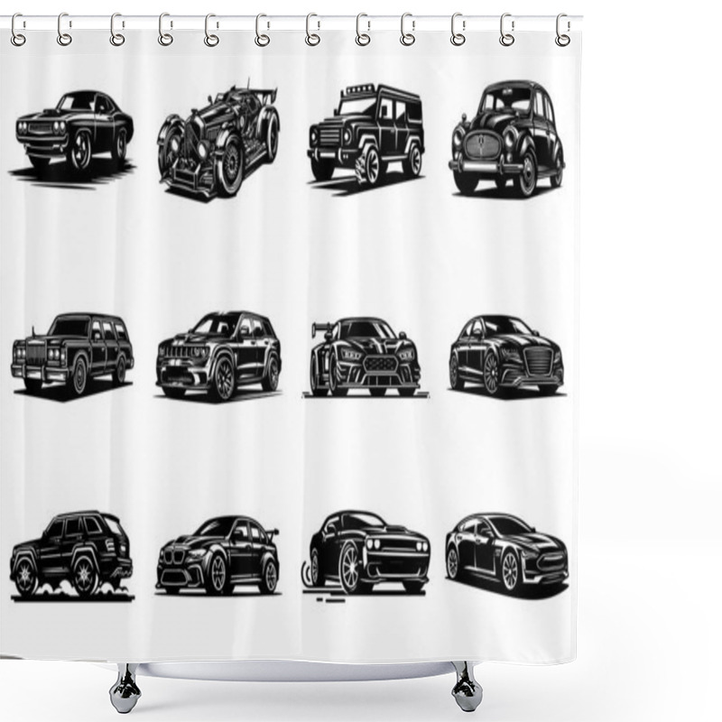 Personality  Collection Of Car Silhouettes In Various Styles Shower Curtains