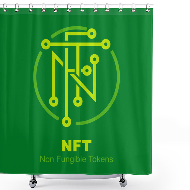 Personality  NFT Non Fungible Tokens. Electronic Circuit Logo Font. Certifies A Digital Asset To Be Unique. Vector Illustration Shower Curtains