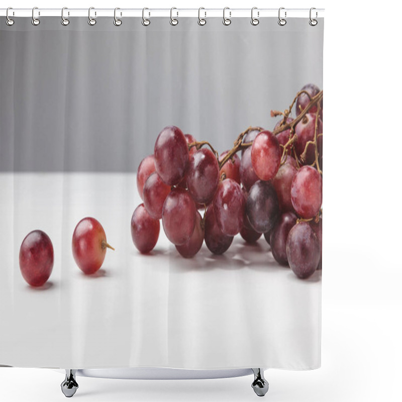 Personality  Close Up View Of Pile Of Red Grapes On Gray  Shower Curtains