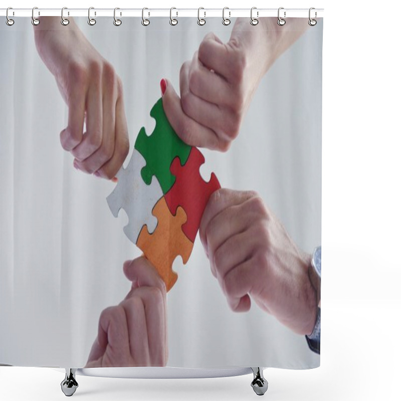 Personality  Group Of Business People Assembling Jigsaw Puzzle Shower Curtains