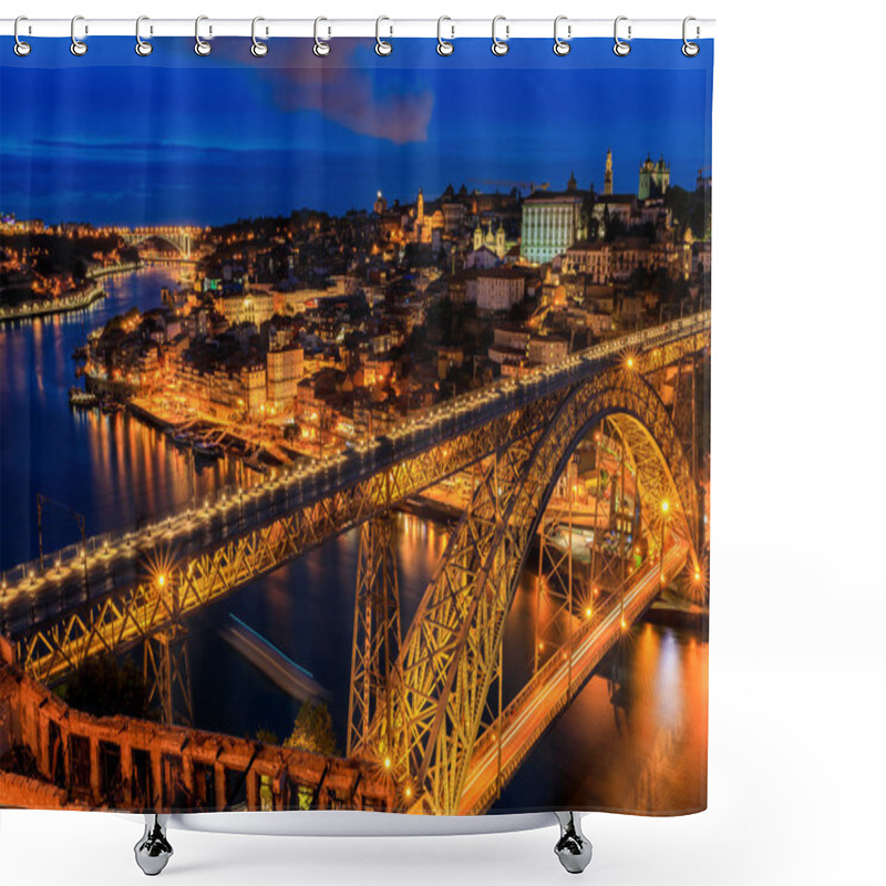 Personality  Cityscape Of Porto, Portugal Over Dom Luis I Bridge And Douro River At Sunset Shower Curtains