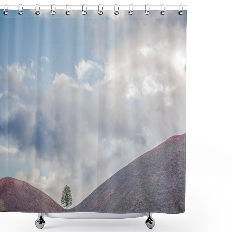 Personality  Lonely Tree Hanging From Rocks In The Mountains Shower Curtains