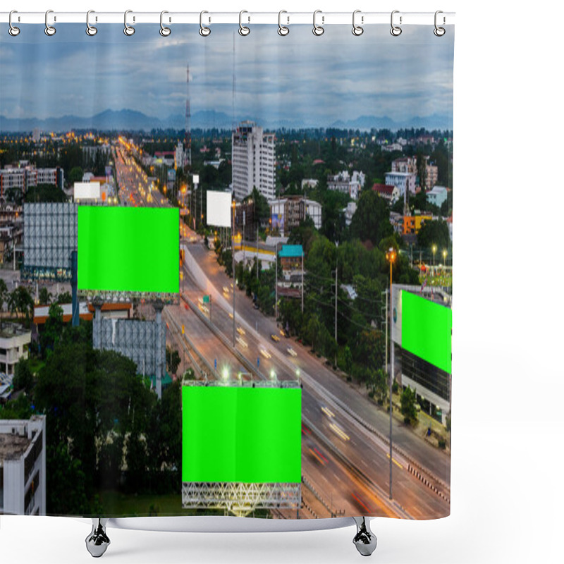 Personality  Top View Of Highway At Night With Green Screen Billboard Shower Curtains