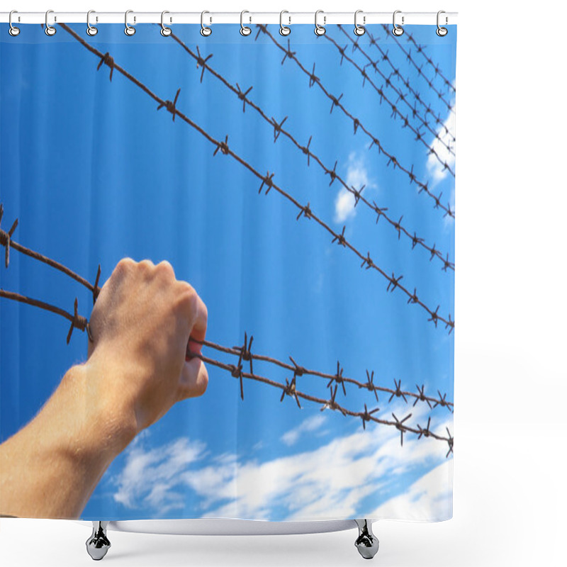 Personality  Hand Of Prison And Sky Background. Shower Curtains