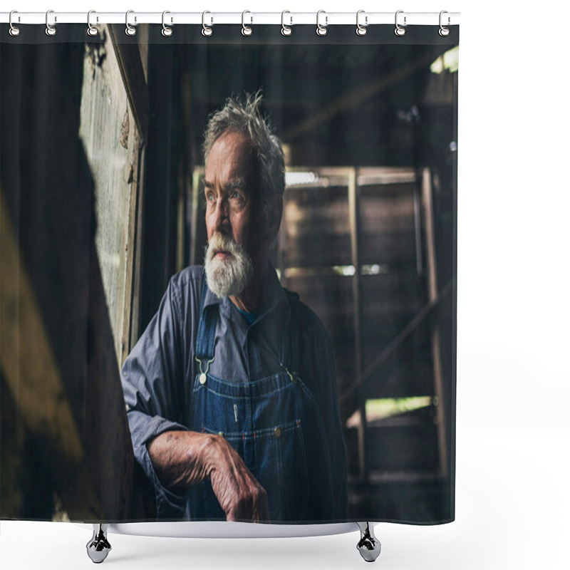 Personality  Elderly Man Staring Out Of Window Shower Curtains