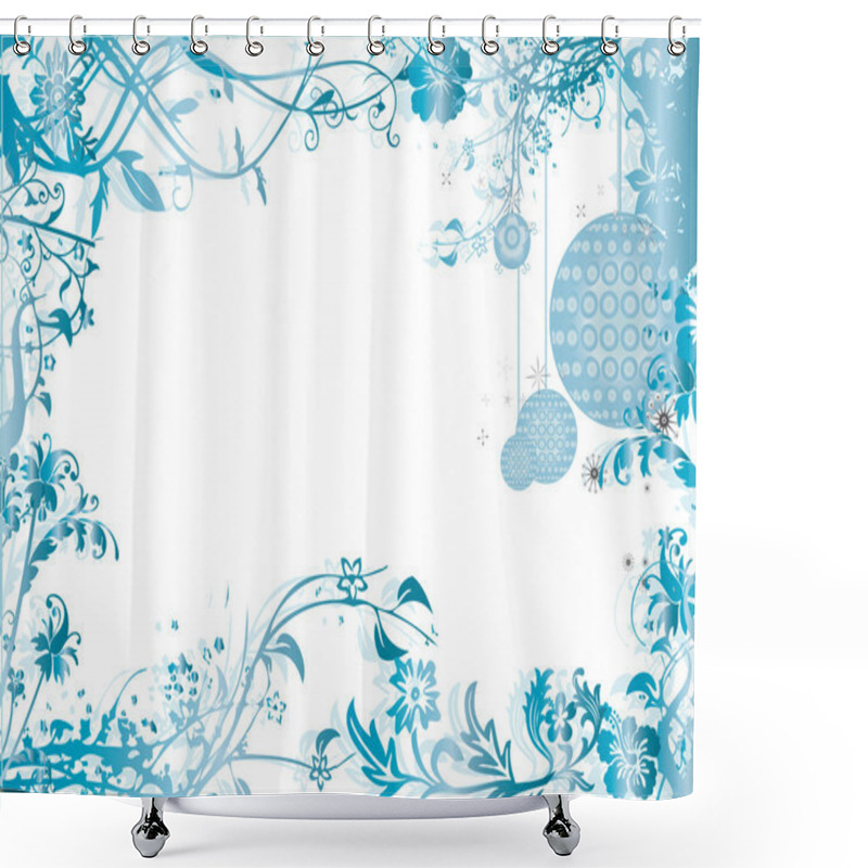 Personality  Blue Christmas Frame Pattern Shower Curtains