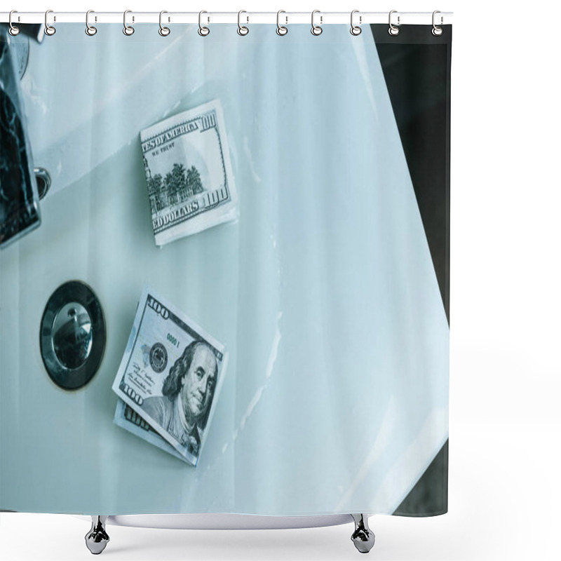 Personality  Top View Of Us Dollars In Water In Sink Shower Curtains