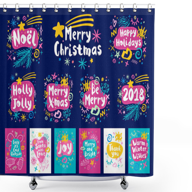 Personality  Merry Christmas Happy New Year Sketch Style Shower Curtains