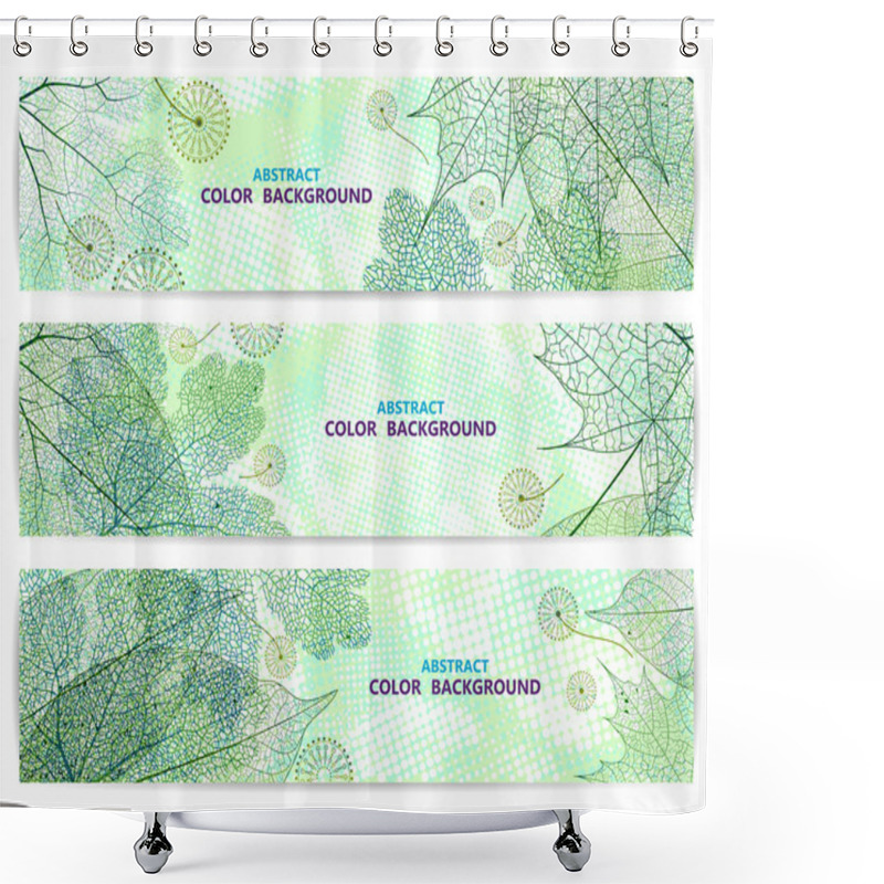 Personality  Set Of Floral Banners Or Backgrounds With Green Leaves. Abstract Vector Illustration, EPS10 Shower Curtains