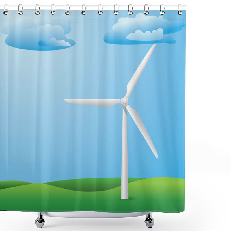 Personality  Wind Turbine On Grass Field Shower Curtains