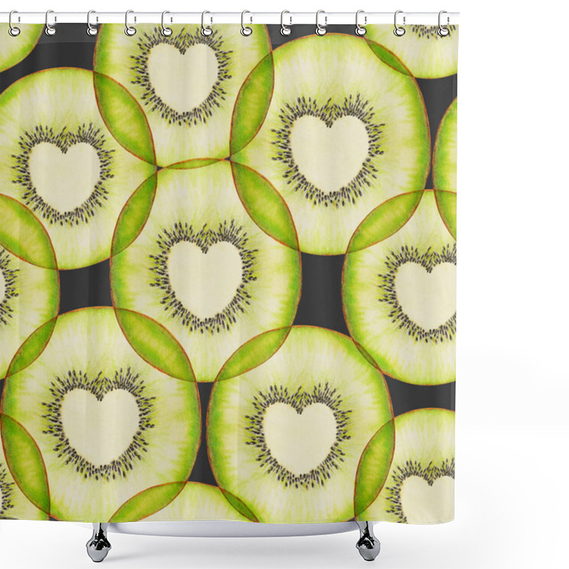 Personality  Unique Heart-shaped Kiwi Pattern On A Dark Background Creates A Vibrant Design For Decorative Purposes Shower Curtains