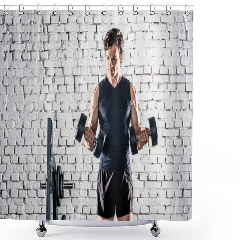 Personality  Sportsman Exercising In Gym Shower Curtains