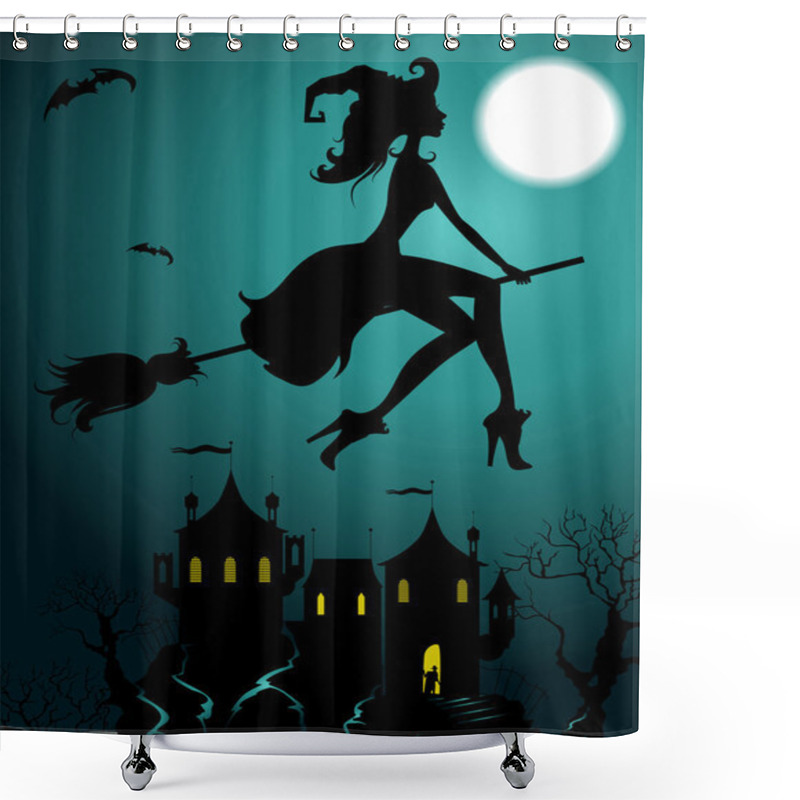 Personality  Background With Flying Beautiful Witch Shower Curtains