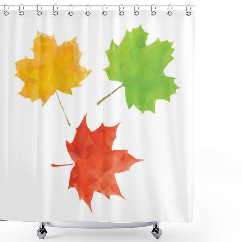 Personality  Maple Leaf Set. Green Red And Yellow Low Poly Leaf Shower Curtains