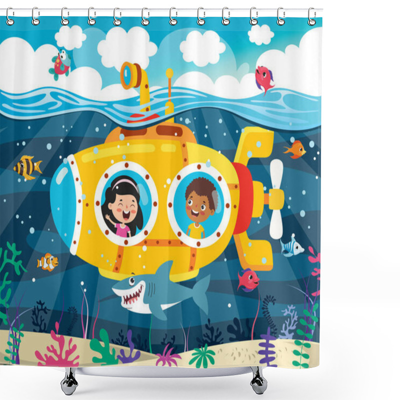 Personality  Cartoon Submarine Under The Sea Shower Curtains