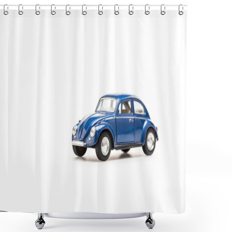 Personality  Blue Toy Car On White With Copy Space Shower Curtains