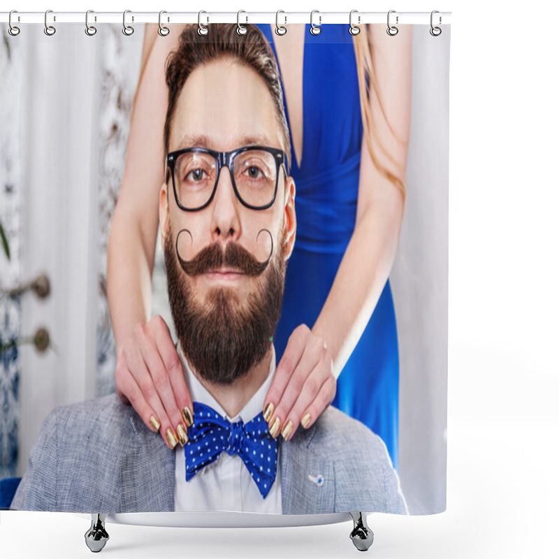 Personality  Old-fashioned Man With A Beard And Curled Mustache Shower Curtains