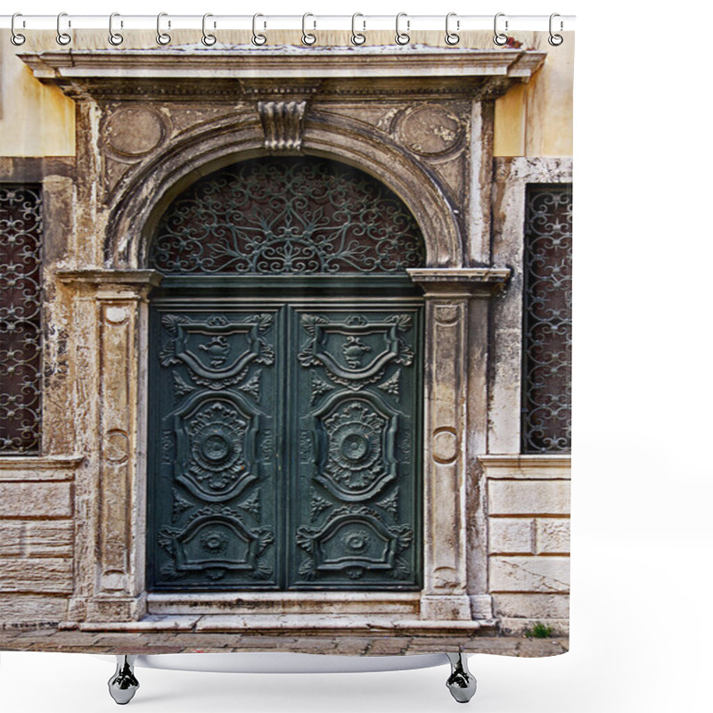 Personality  Green Decorated  Carved Door In Venice Ghetto. Shower Curtains