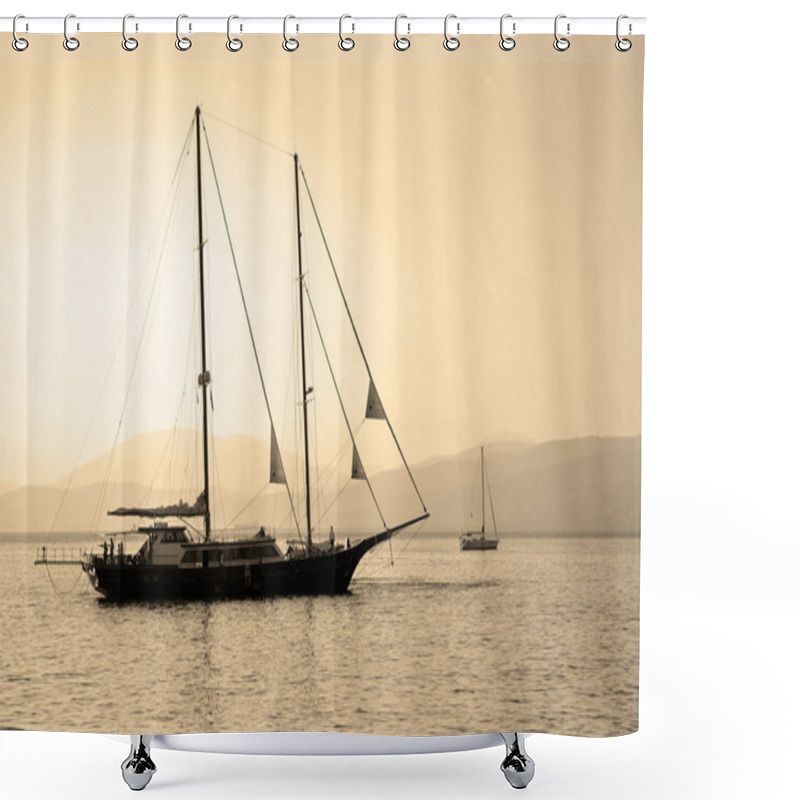 Personality  Schooner In Mediterranean Sea In Sepia Shower Curtains